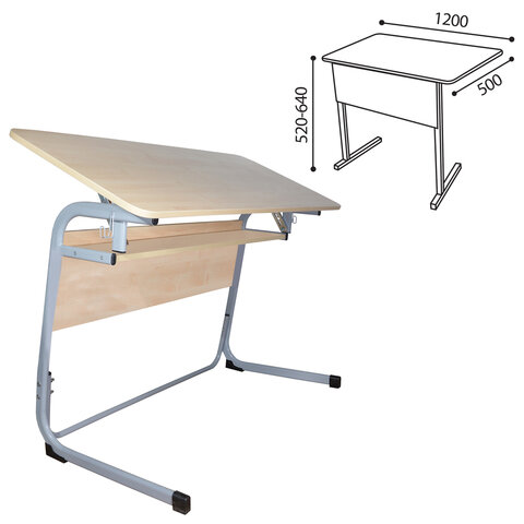 Стол-парта 2-местный, регулируемый угол, "Атлант", 1200х500х520-640 мм, рост 2-4, серый каркас, ЛДСП клён