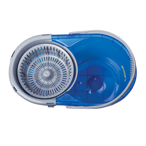 Швабра с отжимом и ведром 14л/5л, отжим центрифуга / рукоятка, 2 круглые насадки, крепление кольцо, синий, LAIMA, 601460