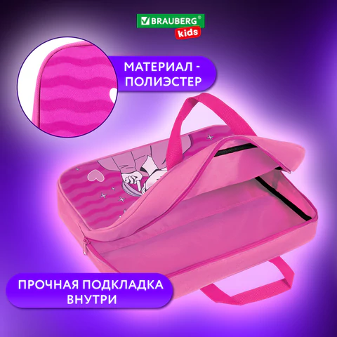 Папка на молнии с ручками BRAUBERG KIDS А4, 1 отделение, полиэстер, 80 мм, "Anime style", 272121