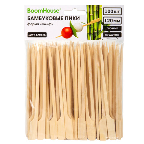 Шпажки-пики для канапе бамбуковые ГОЛЬФ 12 см, 100 шт., BOOMHOUSE (БУМХАУС), 701963
