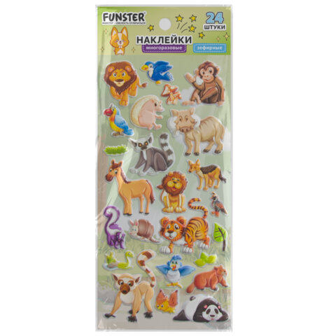Наклейки зефирные "Животный мир", 19х9,5 см, ассорти 8 видов, FUNSTER (ФАНСТЕР), 666089