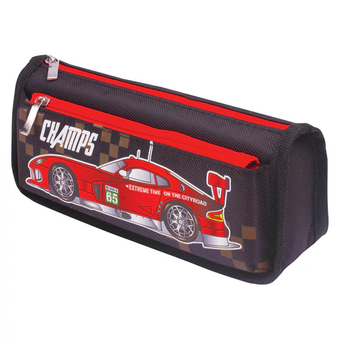 Пенал мягкий ЮНЛАНДИЯ, 2 отделения, полиэстер, "Car champion", черный, 21х6х9 см, 228982