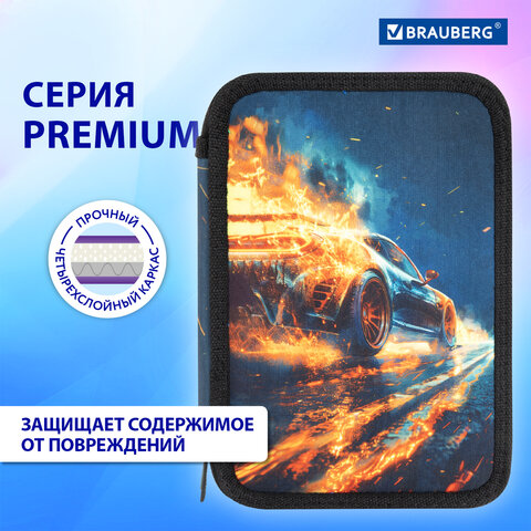 Пенал BRAUBERG, 3 отделения, полиэстер, 21х14 см, "Speed increase", 273539