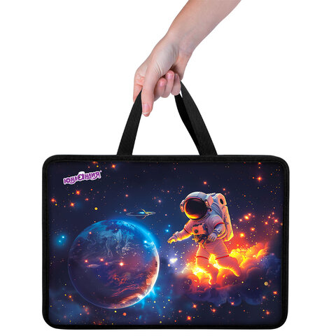 Папка на молнии с ручками ЮНЛАНДИЯ А4, 1 отделение, пластик, 80 мм, "Space explorer", 273365