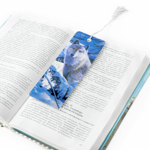 Закладка для книг с линейкой 3D-ОБЪЕМНАЯ BRAUBERG, "Белый волк", с декоративным шнурком, 125752