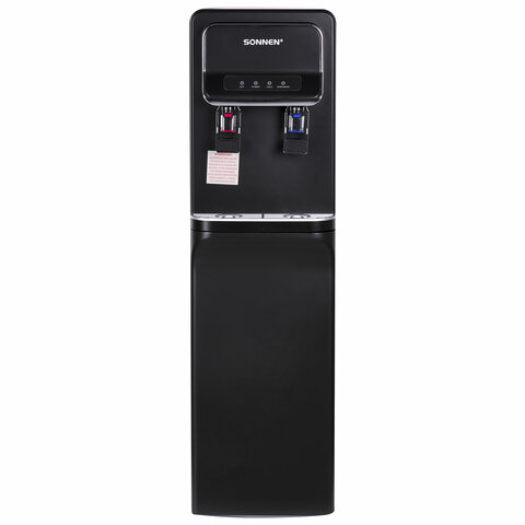 Кулер для воды SONNEN FSE-02WB, напольный, нагрев/охлаждение, НИЖНЯЯ ЗАГРУЗКА, 2 крана, черный, 456169