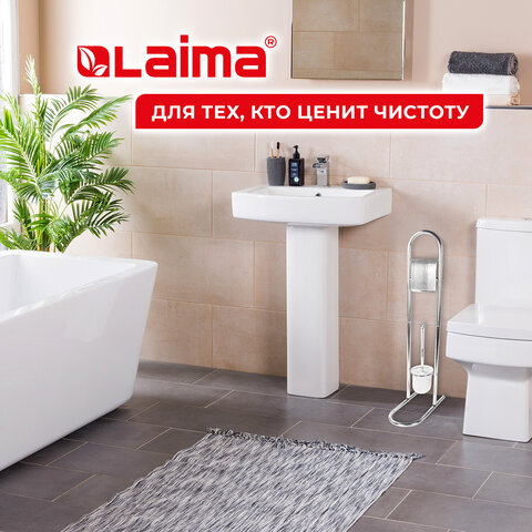 Ершик для унитаза СТОЙКА + держатель туалетной бумаги, сталь/пластик, зеркальный, LAIMA, 607433