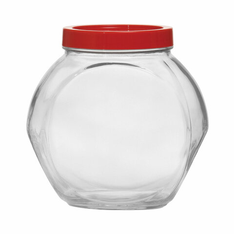 Банка для сыпучих продуктов, с красной крышкой, объем 2000 мл, стекло, PASABAHCE "БЕЛЛА", 80002СЛ1