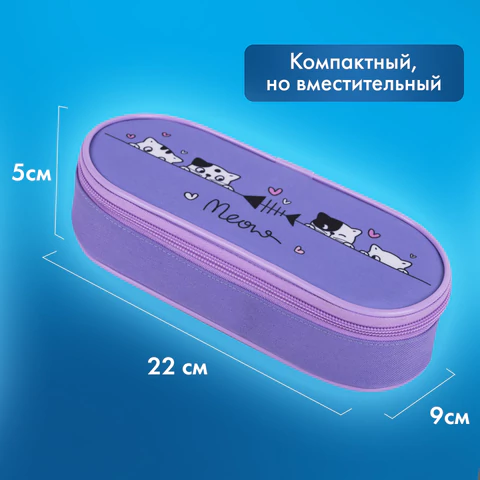 Пенал-футляр BRAUBERG, 1 отделение, органайзер, полиэстер, 22x9х5 см, "Meow", 272312