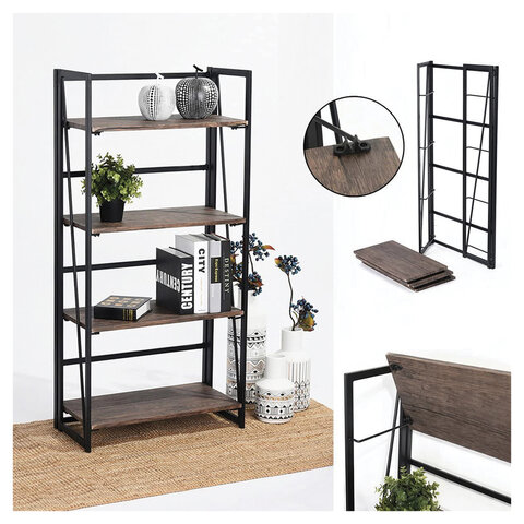 Стеллаж на металлокаркасе "BRABIX LOFT SH-001", 600х300х1250 мм, складной, цвет морёный дуб, 641228