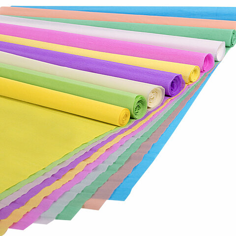 Бумага гофрированная/креповая, 32 г/м2, 50х250 см, НАБОР 10 рулонов, пастель, BRAUBERG, 112557
