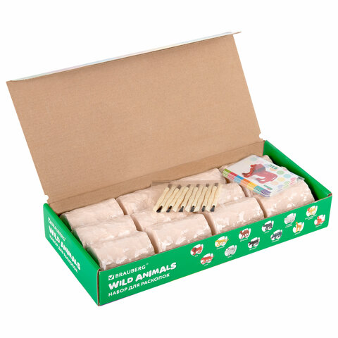 Набор для раскопок "Дикие животные", 12 видов, карточки, инструменты, BRAUBERG KIDS, 665128