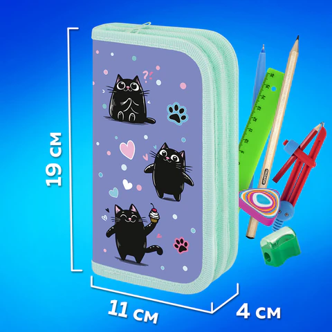 Пенал ПИФАГОР, 2 отделения, ламинированный картон, 19х11 см, "Funny cats", 273481