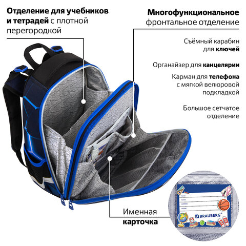 Ранец BRAUBERG PREMIUM, 2 отделения, с брелком, "Digital lava", СВЕТЯЩИЙСЯ, 38х29х16 см, 272015