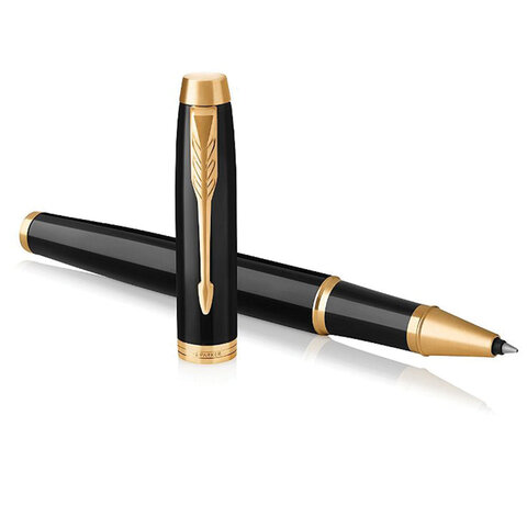 Ручка-роллер PARKER "IM Core Black Lacquer GT", черный глянцевый лак, позолота, черная, 1931659