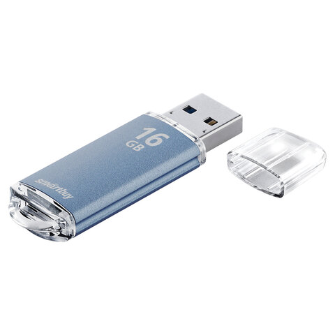 Флеш-диск 16 GB, SMARTBUY V-Cut, USB 2.0, металлический корпус, синий, SB16GBVC-B