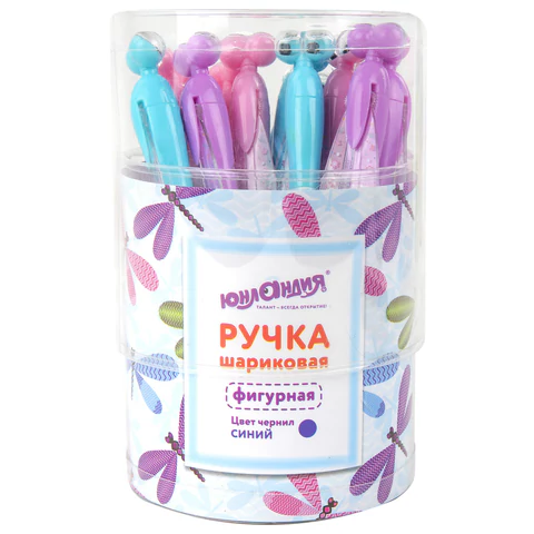 Ручка фигурная шариковая ЮНЛАНДИЯ "Стрекоза", корпус ассорти, СИНЯЯ, пишущий узел 0,7 мм, 143789