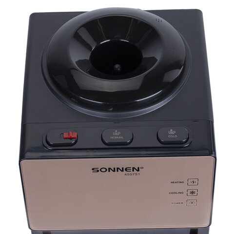 Кулер для воды SONNEN TSE-03BBP, настольный, НАГРЕВ/ОХЛАЖДЕНИЕ ЭЛЕКТРОННОЕ, 3 крана, черный/бежевый, 455751