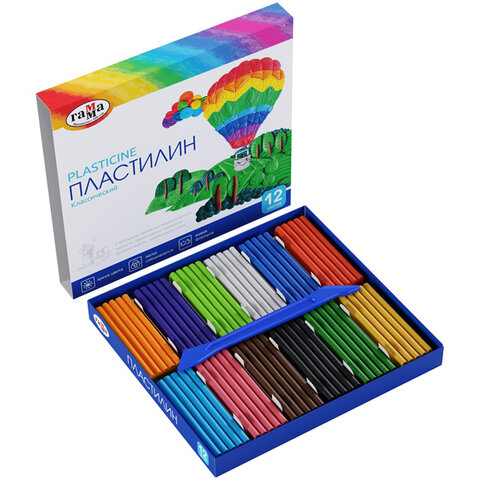 Пластилин классический ГАММА "Классический", 12 цветов, 240 г, со стеком, картонная упаковка, 281033