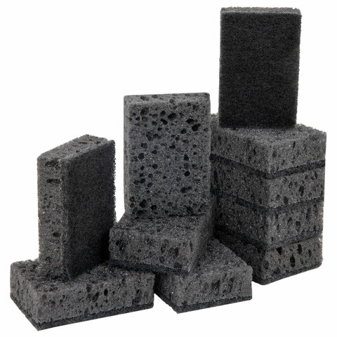 Губки для посуды 9,8х6,6х3 см, КОМПЛЕКТ 10 шт., SQUARE BLACK, КРУПНОПОРИСТЫЙ поролон с абразивным слоем, LAIMA, 608648