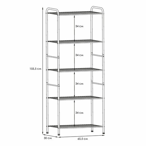 Стеллаж на металлокаркасе "Валенсия-25", 655х300х1555 мм, 5 полок, черный, СТВ25 Ч