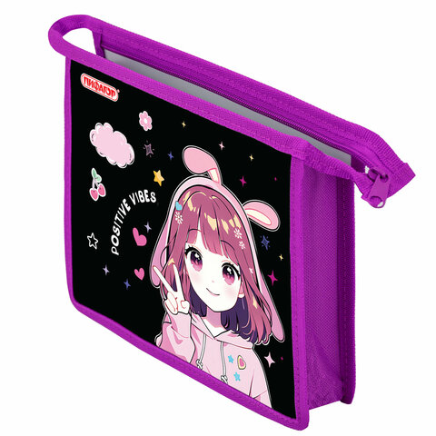 Папка для тетрадей ПИФАГОР А5, 1 отделение, пластик, на молнии, "Anime sign", 273328
