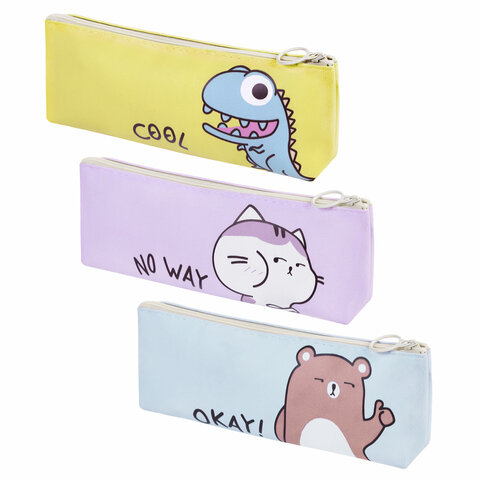 Пенал мягкий ПИФАГОР, 1 отделение, ПВХ, ассорти "Animals", 21х8х3 см, 273826