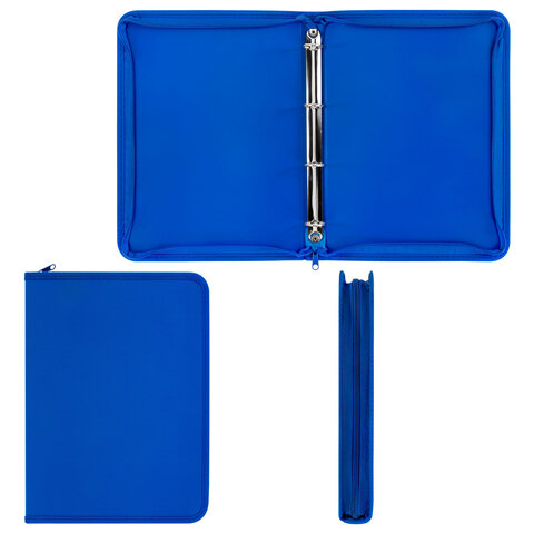 Папка объемная на молнии пластиковая на 4 кольцах, 35 мм, А4, BRAUBERG PIXEL, темно-синяя, 0,7 мм, 273080