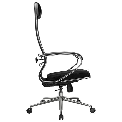 Кресло офисное МЕТТА "К-16" хром, ткань-сетка/экокожа, сиденье мягкое, черное