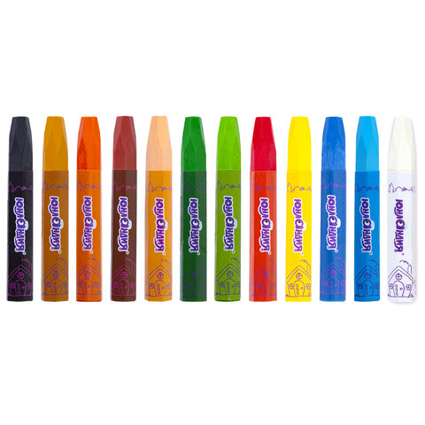 Восковые мелки утолщенные на масляной основе ЮНЛАНДИЯ "ДОМИКИ", 12 цветов, 273090