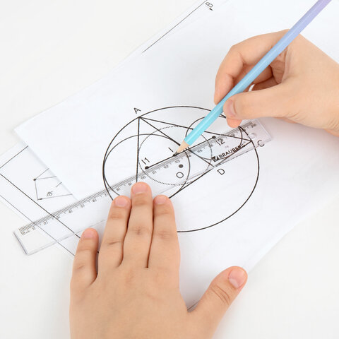 Набор чертежный BRAUBERG (линейка 20 см, 2 треугольника, транспортир), прозрачный, 210853