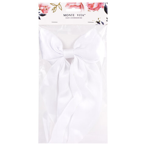 Заколка для волос баретте с бантом и широкими длинными хвостиками, белый, MONTE VITA (МОНТЕ ВИТА), 457114