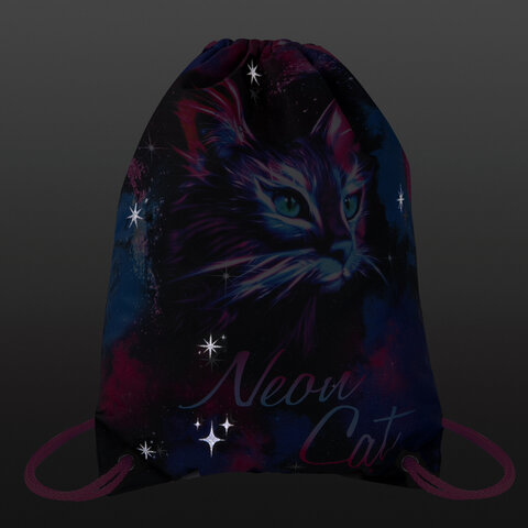 Мешок для обуви BRAUBERG PREMIUM, карман, подкладка, светоотражайка, 43х33 см, "Neon cat", 271621