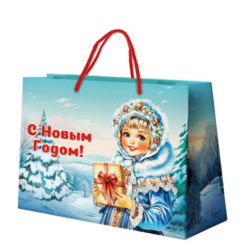 Пакет подарочный (1шт) новогодний, 27x11x20см, "Ретро Новый Год", ламинация, ассорти, ЗОЛОТАЯ СКАЗКА, 592440