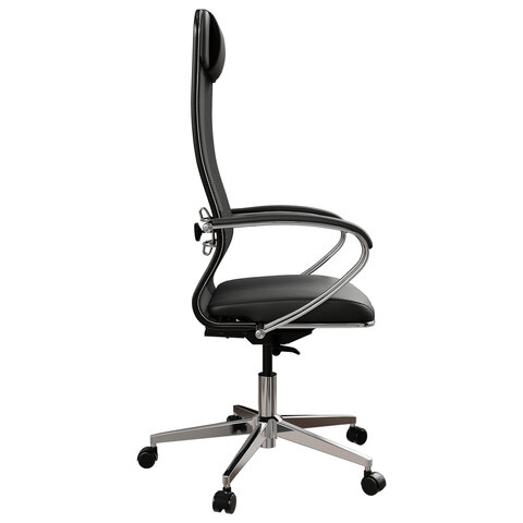 Кресло офисное МЕТТА "ErgoLife" Comfort, хром, сиденье мягкое, ткань-сетка/экокожа, черное