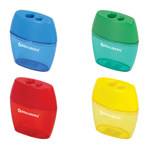 Точилка BRAUBERG "Diamond Dual", 2 отверстия для чернографитных карандашей (в том числе утолщенных), с контейнером, ассорти, 226941