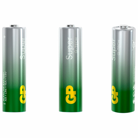 Батарейки КОМПЛЕКТ 4 шт., GP Super G-Tech, AA (LR06, 15 А), алкалиновые, пальчиковые, в пленке, 15AA21, 15ARS-2SB4