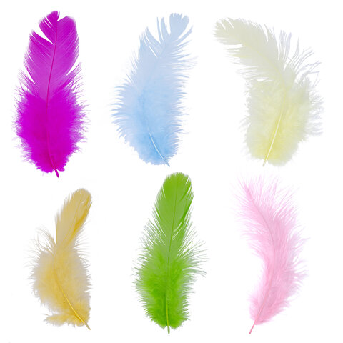 Перья декоративные "Карнавальные", 5-8 см, 24 шт., 6 цветов, пастель, ассорти, ОСТРОВ СОКРОВИЩ, 661377