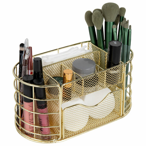 Органайзер для косметики и мелочей металлический 9 секций, MONTE VITA (МОНТЕ ВИТА), 105х218х110 мм, золото, 272475