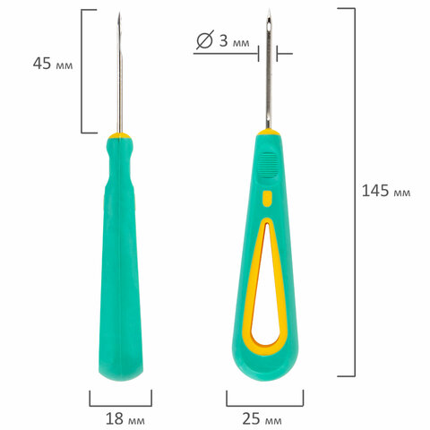 Шило с ушком, общая длина 145 мм, d=3 мм, прорезиненная ручка, STAFF, 238114