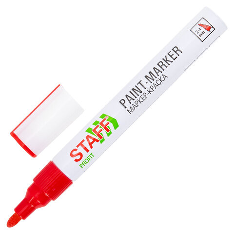Маркер-краска лаковый (paint marker) 2-4 мм, КРАСНЫЙ, НИТРО-ОСНОВА, STAFF PROFIT, для любых поверхностей, 152582