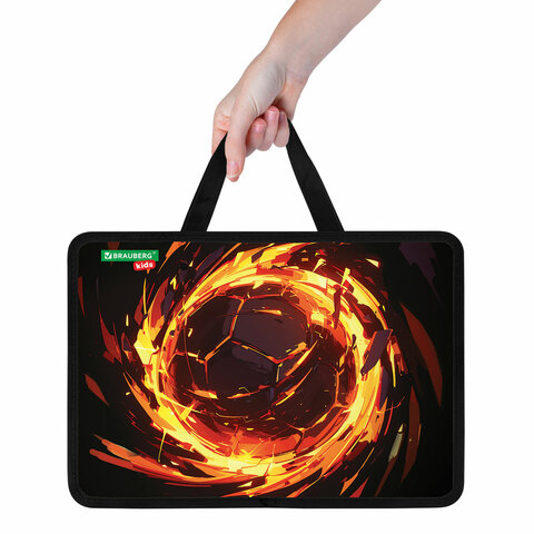 Папка на молнии с ручками BRAUBERG KIDS А4, 1 отделение, пластик, 100 мм, "Fire split", 273378