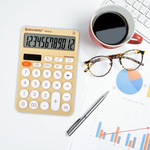 Калькулятор настольный BRAUBERG STYLE-12-BG (157х106 мм), 12 разрядов, двойное питание, БЕЖЕВЫЙ, 272967