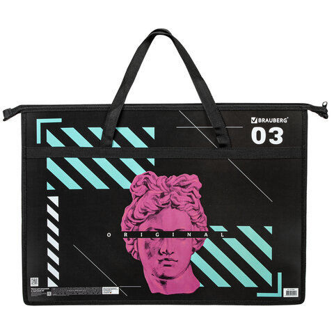 Папка для рисунков и чертежей с ручками BRAUBERG А3, пластик, молния сверху, "The Original", 271436