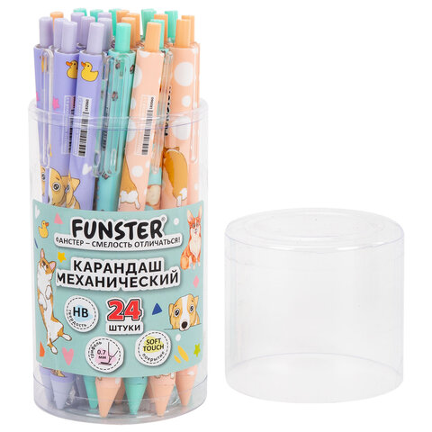 Карандаш механический 0,7 мм с принтом FUNSTER (ФАНСТЕР) "CORGI", корпус soft-touch ассорти, 182060