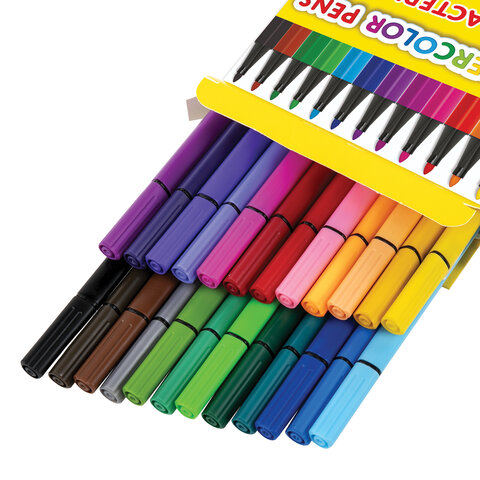 Фломастеры ЮНЛАНДИЯ "ДОМИКИ", 24 цвета, трехгранные, вентилируемый колпачок, картон, 152183