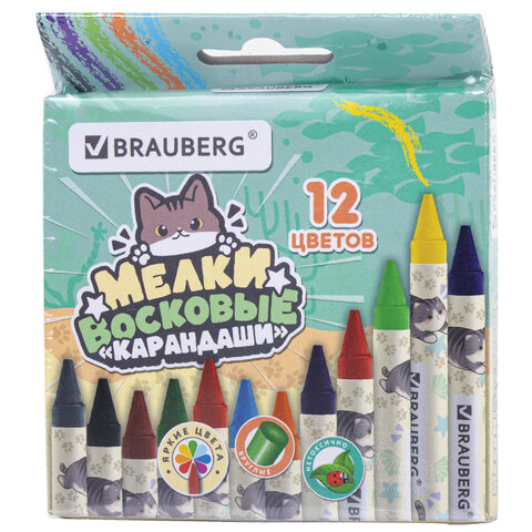 Восковые мелки BRAUBERG "МИЛЫЕ КОТЫ", НАБОР 12 цветов, 273229