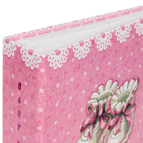 Фотоальбом BRAUBERG "Baby shoes" на 200 фото 10х15 см, твердая обложка, термосклейка, розовый, 39114, 391148