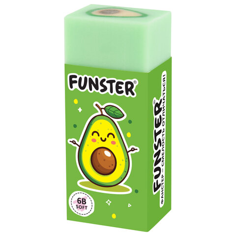 Ластик FUNSTER (ФАНСТЕР) "AVOCADO", 50х21х16 мм, прямоугольный, картонный держатель, экологичный ПВХ, ассорти, 272723