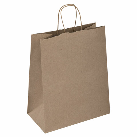 Крафт-пакет бумажный 26х15х35 см, КОМПЛЕКТ 50 шт., крученые ручки, плотность 90 г/м2, LAIMA ECO CRAFT, 609686